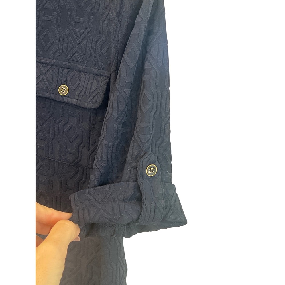 J McLaughlin Navy Blue Textured Polo Shirt Dress Roll Tab Sleeves Size Small - Picture 5 of 6